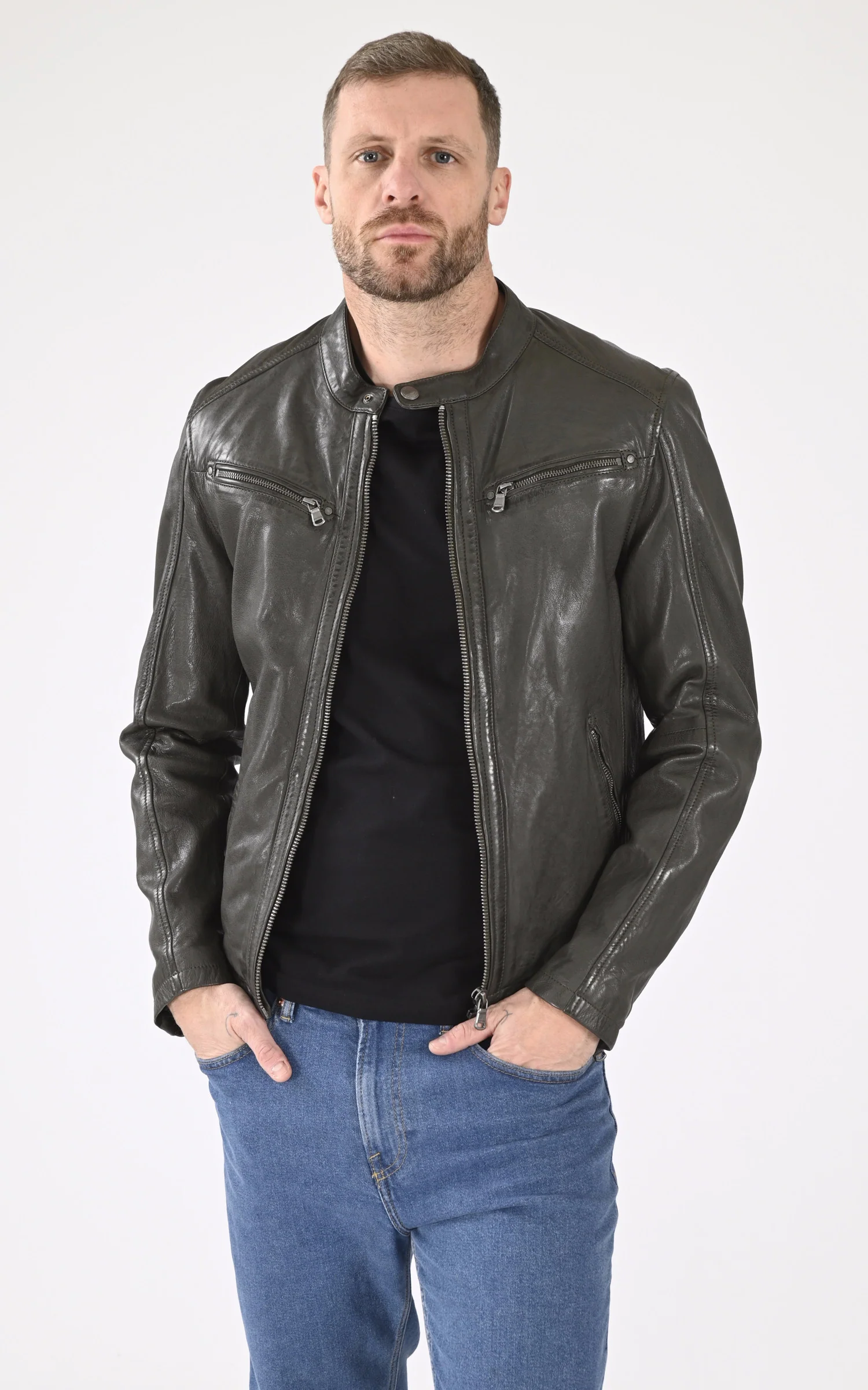 Blouson cuir Gafino kaki