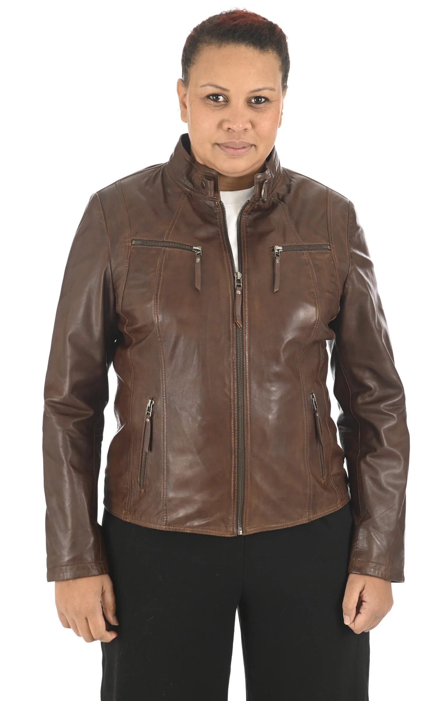 Blouson confort cuir marron – Image 2