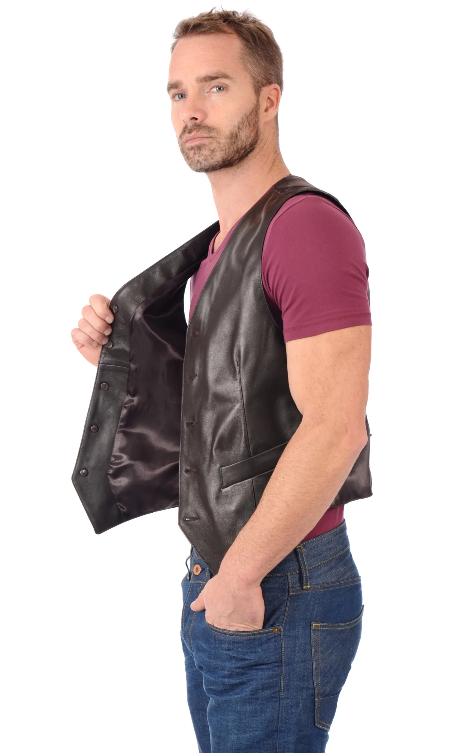 Gilet veston cuir marron – Image 3