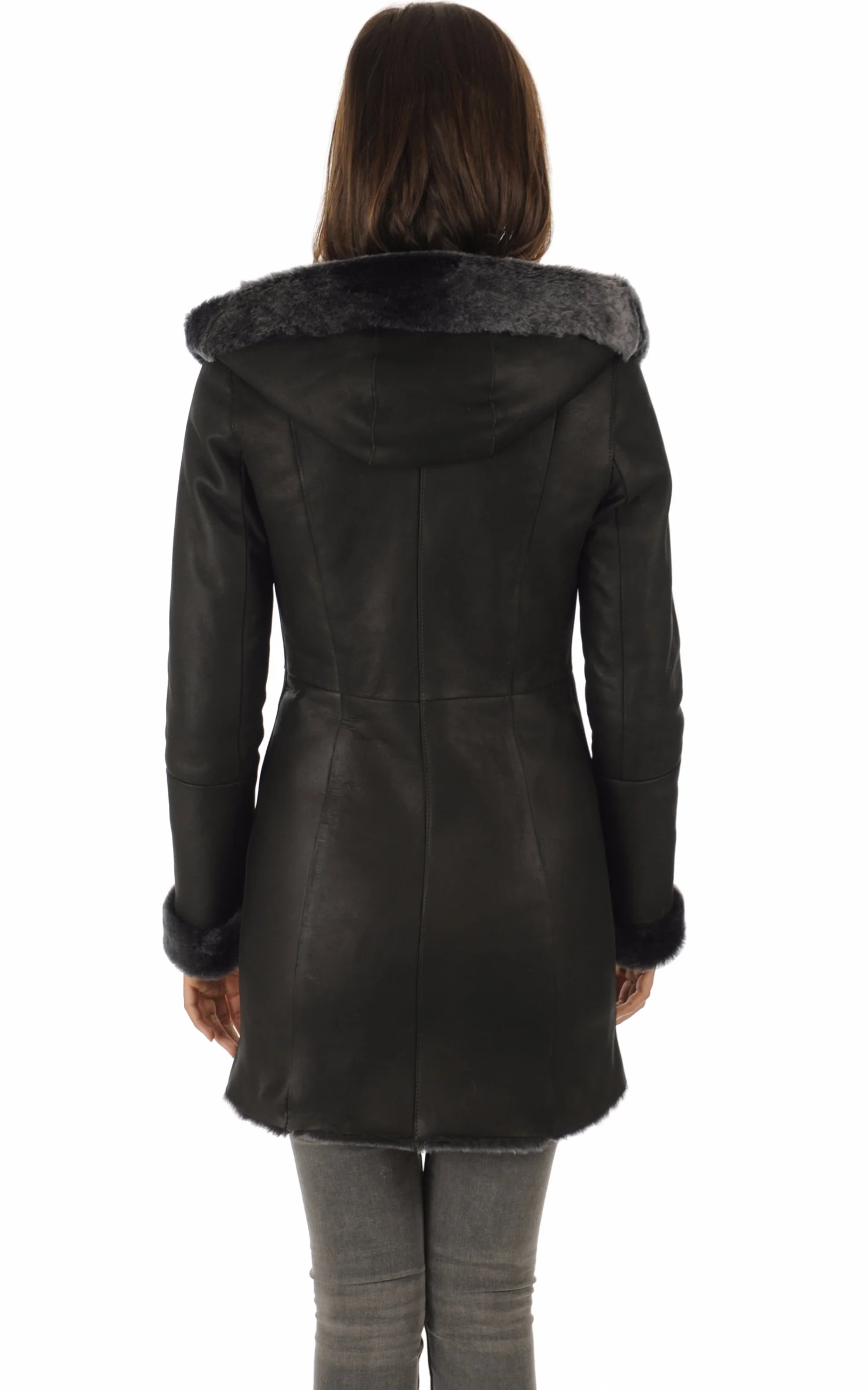 Veste peau lainée cintrée noir – Image 4