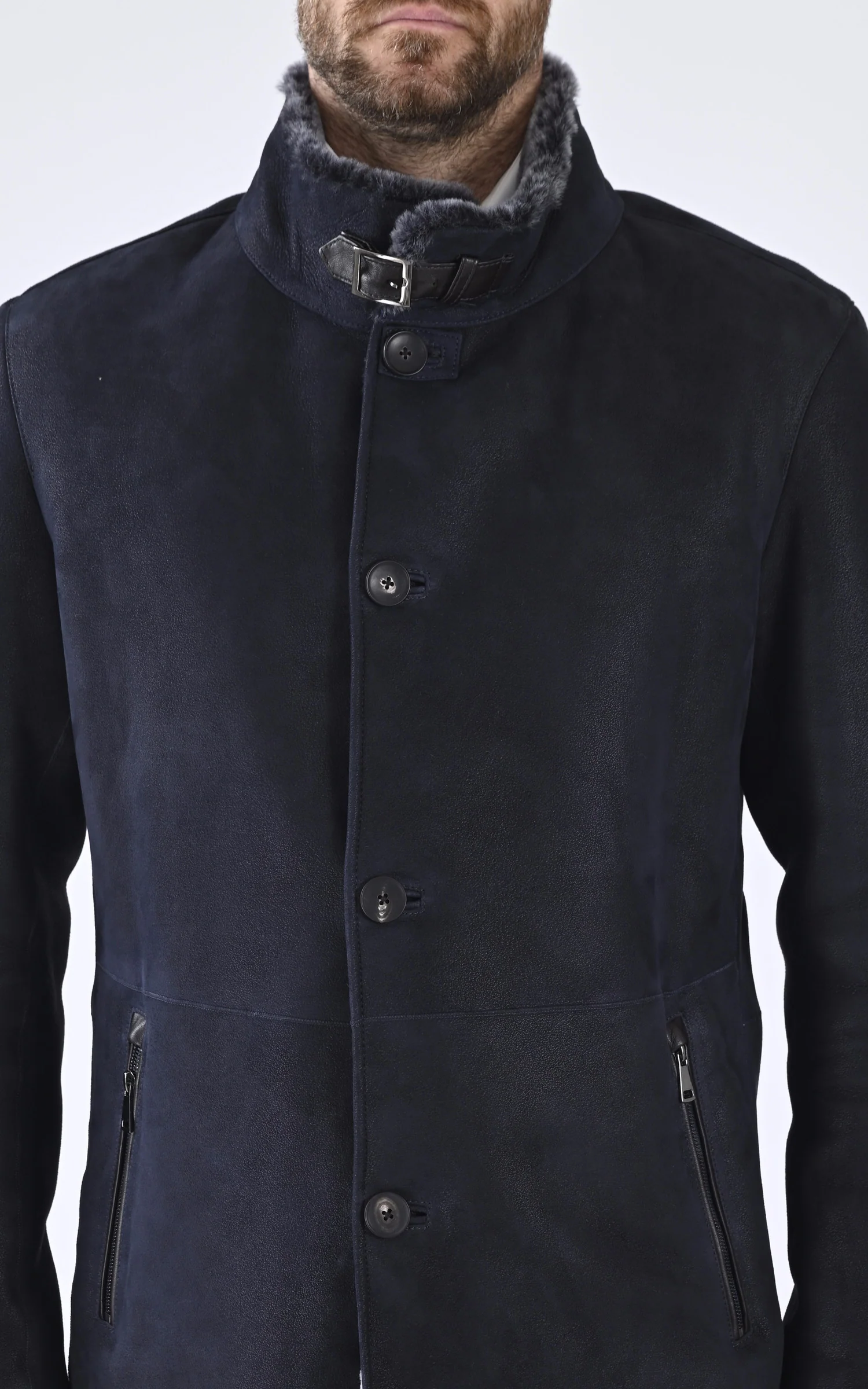 Manteau court peau lainée bleu – Image 5