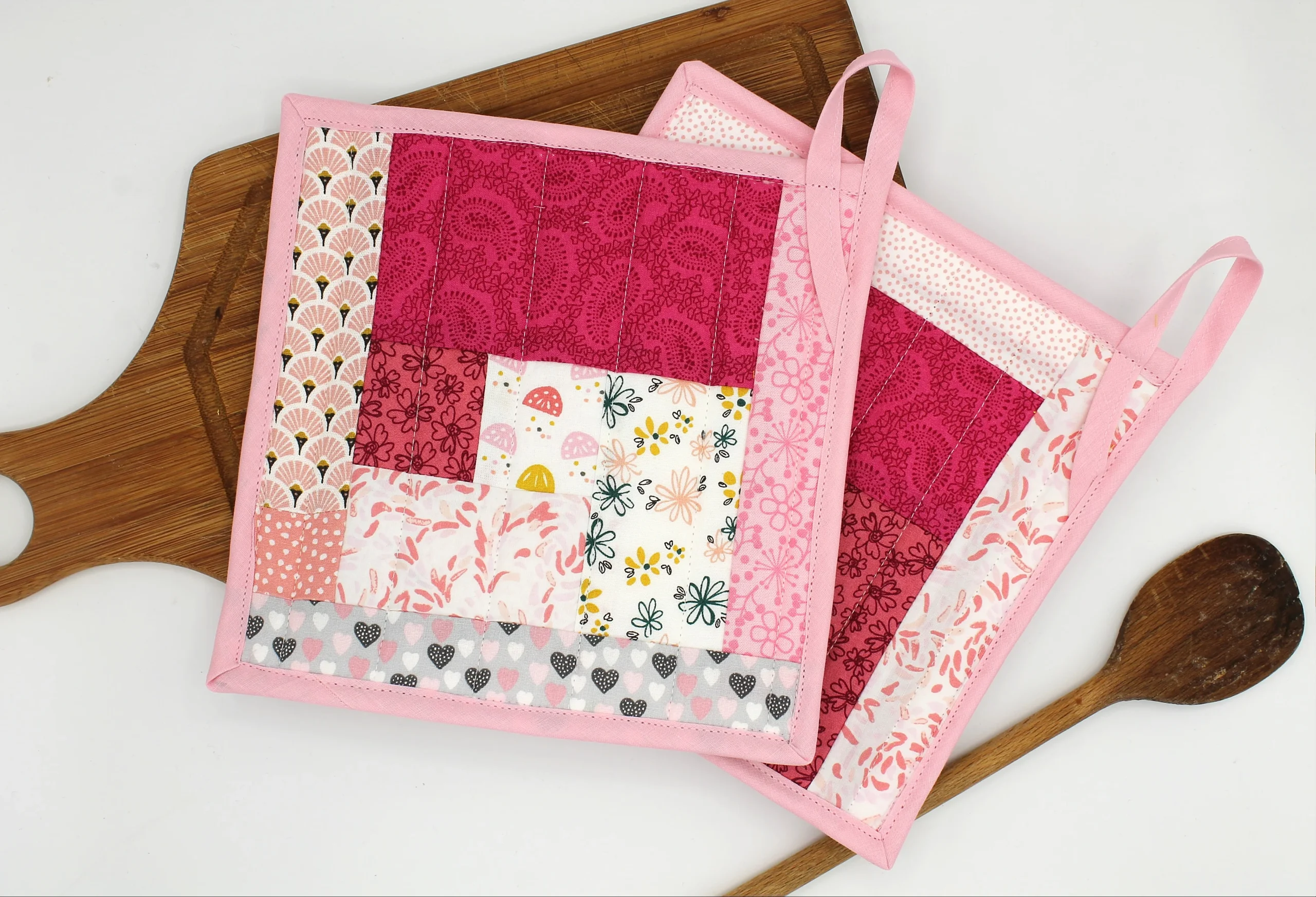 Set de 2 maniques Patchwork roses
